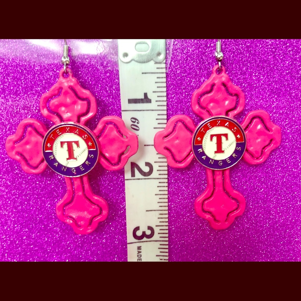 Cutout Cross Bubblegum Pink Texas Rangers Earrings